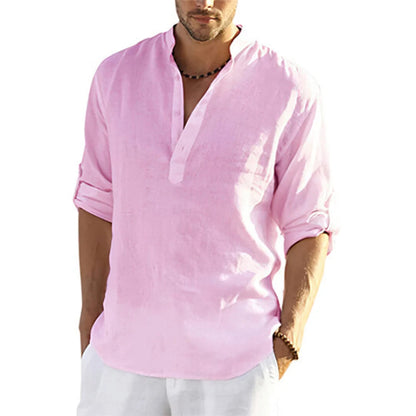 Lorenzo Men's Casual Cotton and Linen Shirt Lorenzo Men's Casual Cotton and Linen Shirt Blue Wolf Store Pink US L 70-80 KG 