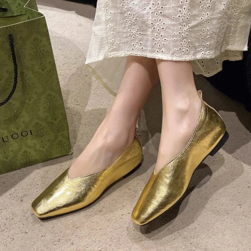 Luxe Veronne – Elegant Women's Leather Flats Luxe Veronne – Elegant Women's Leather Flats Blue Wolf Store Gold US 5 / UK-AU 3 / EU 35 