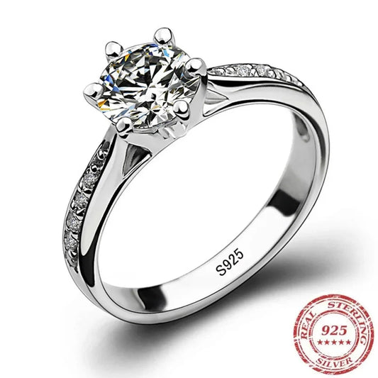 Luxury 925 Sterling Silver Classic Ring for Women Six claw jewelry simple 70ct diamond ring imitation diamond women's ring Blue Wolf Store 5 