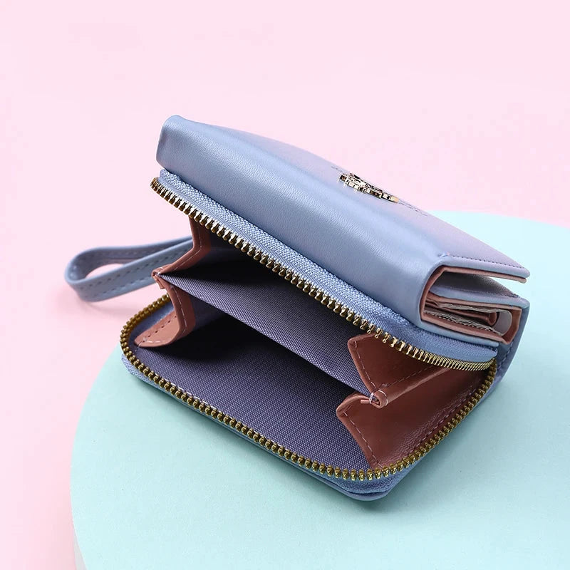 Luxury Brand Women's Small Wallet Female Card Holder Short Wallets with Coin Purse for Woman Ladies PU Leather Hasp Mini Clutch Blue Wolf Store 