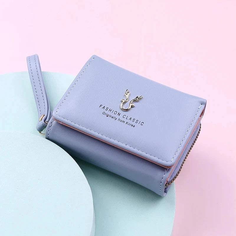 Luxury Brand Women's Small Wallet Female Card Holder Short Wallets with Coin Purse for Woman Ladies PU Leather Hasp Mini Clutch Blue Wolf Store 