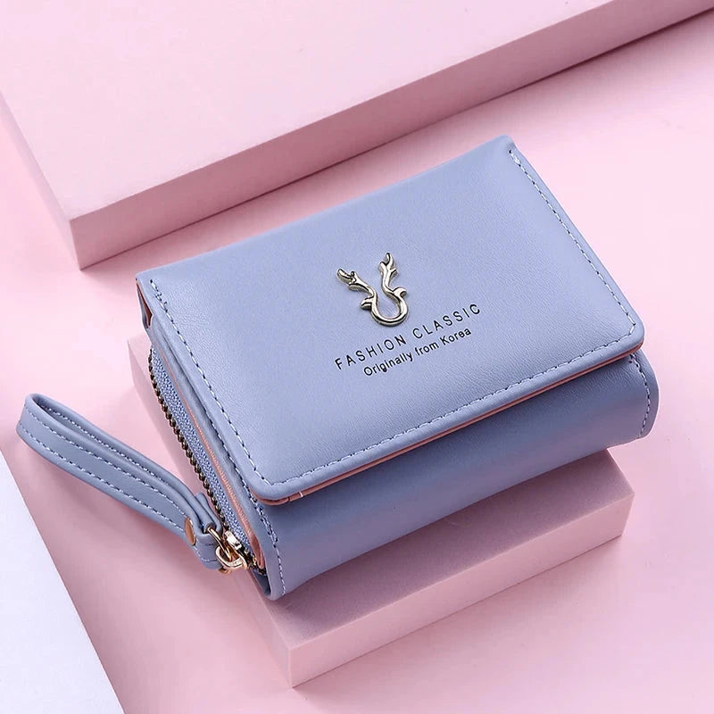 Luxury Brand Women's Small Wallet Female Card Holder Short Wallets with Coin Purse for Woman Ladies PU Leather Hasp Mini Clutch Blue Wolf Store Blue 