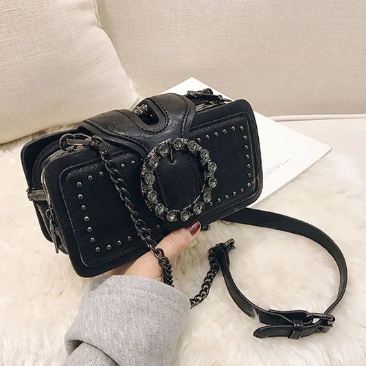 Luxury Handbags For Women Luxury Diamonds Crossbody Bags Vintage Square Bag Tote Casual Brand PU Leather Handbag Ladies Bag Blue Wolf Store black 21x6x10cm 