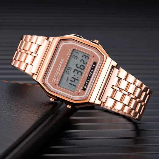 Luxury LED Digital Watch for Men Stainless Steel Men's Electronic Wristwatch Simple Business Gold Sliver Mens Watch Reloj Hombre Blue Wolf Store 