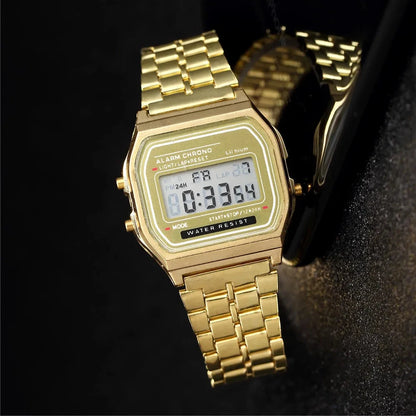 Luxury LED Digital Watch for Men Stainless Steel Men's Electronic Wristwatch Simple Business Gold Sliver Mens Watch Reloj Hombre Blue Wolf Store Gold 