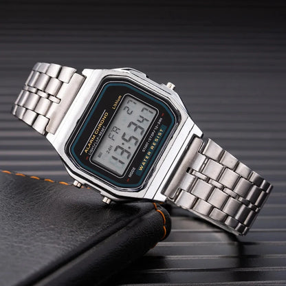 Luxury LED Digital Watch for Men Stainless Steel Men's Electronic Wristwatch Simple Business Gold Sliver Mens Watch Reloj Hombre Blue Wolf Store Silver 