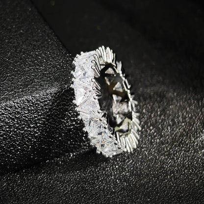 Luxury Triangle Silver Color Aesthetic Eternity Band Ring for Women Anniversary Gift Jewelry Wholesale R6505 Blue Wolf Store 