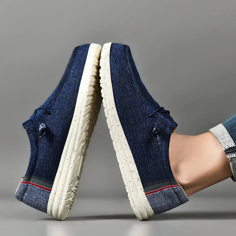 Men Casual Canvas Shoes Mens Loafers Breathable Slip on Flats Male Vulcanized Shoes Driving Shoes Plus Size 48 Walking shoe Blue Wolf Store 