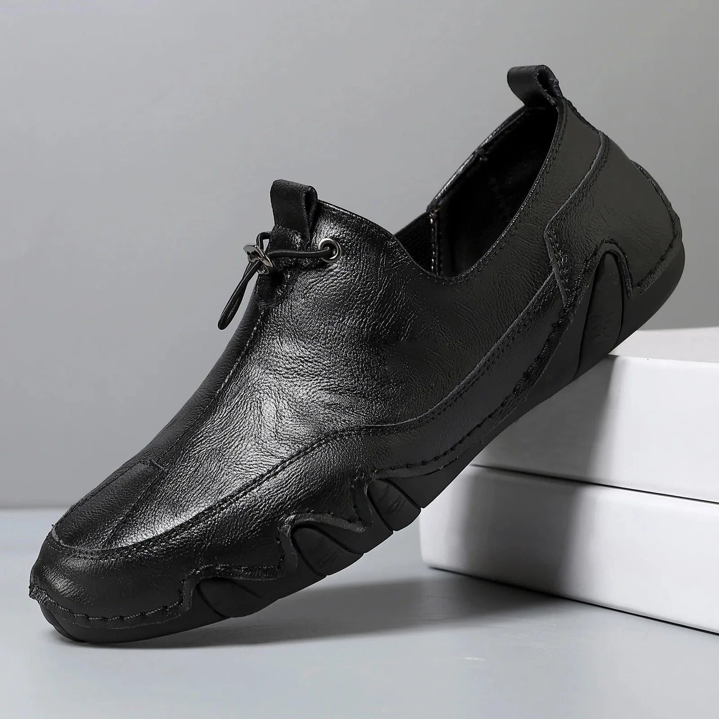 Men Shoes Casual Sneakers Spring Autumn New Fashion Solid Leather Shoes Formal Business Sport Light Breathable Elastic Top Shoes Blue Wolf Store 2082 Black 38 