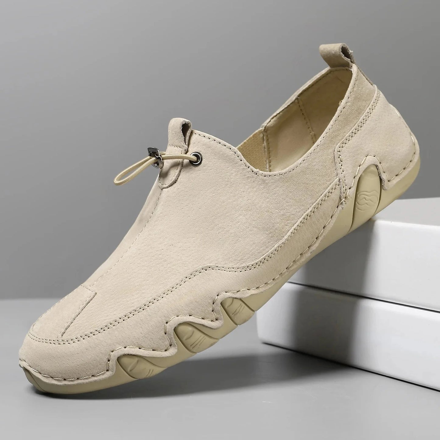 Men Shoes Casual Sneakers Spring Autumn New Fashion Solid Leather Shoes Formal Business Sport Light Breathable Elastic Top Shoes Blue Wolf Store 2082 Khaki 39 