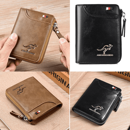 Men Wallet Zipper Leather Purse ( RFID PROTECTED ) Men Wallet Zipper Leather Purse Blue Wolf Store 1 Khaki 1 Black 
