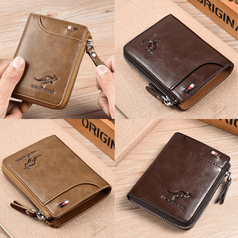 Men Wallet Zipper Leather Purse ( RFID PROTECTED ) Men Wallet Zipper Leather Purse Blue Wolf Store 1 Khaki 1 Coffe 