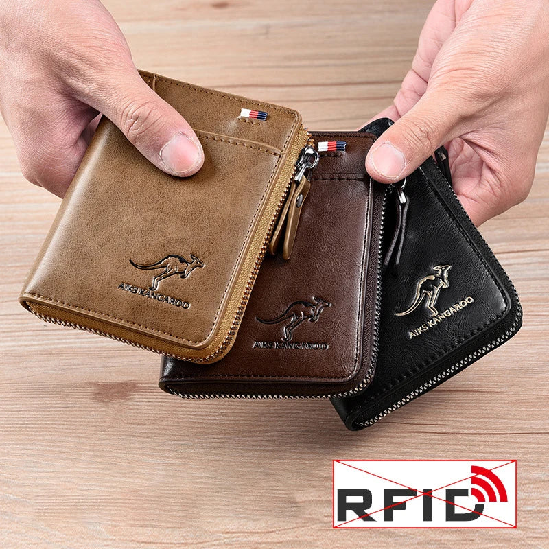 Monedero de cuero con cremallera para hombre (PROTEGIDO RFID) 