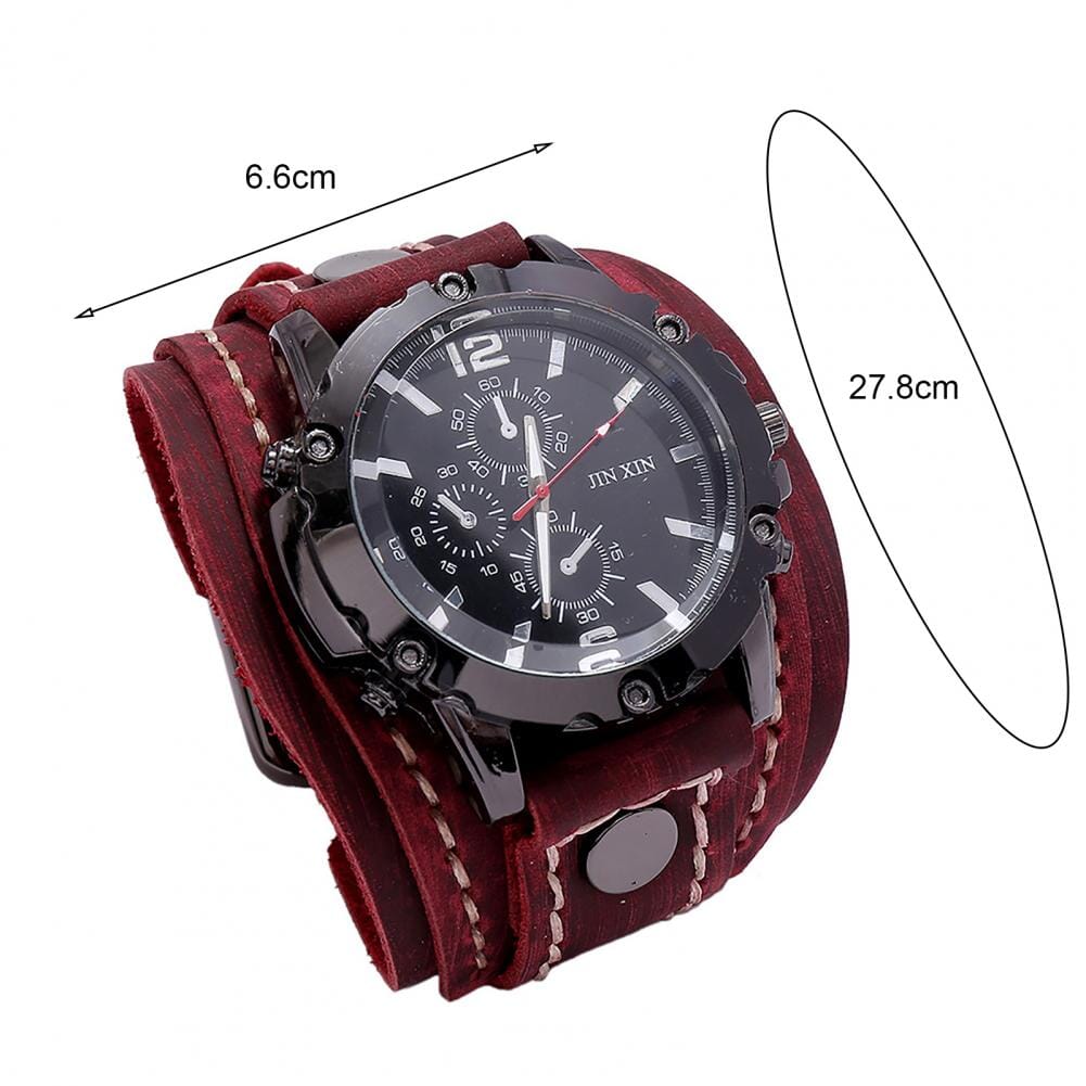 Men Watch Round Dial Precise Retro Adjustable Cool Birthday Gift Universal Handmade Sewing Faux Leather Strap Quartz Watch Blue Wolf Store 