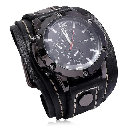 Men Watch Round Dial Precise Retro Adjustable Cool Birthday Gift Universal Handmade Sewing Faux Leather Strap Quartz Watch Blue Wolf Store black 
