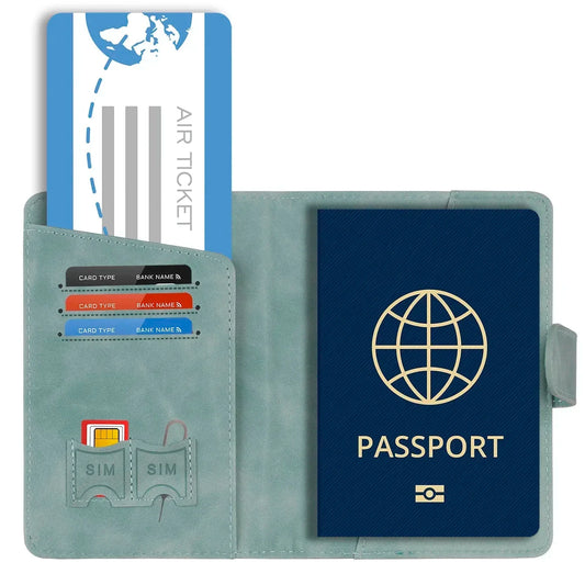 Men Women Travel Passport Holder Cover Case with Hasp RFID Anti Blocking Business Wallet PU Leather Card Case Travel Accessories Blue Wolf Store 