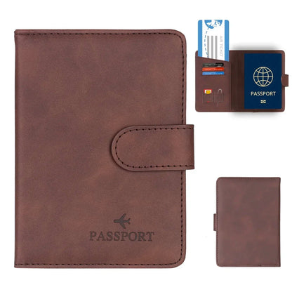 Men Women Travel Passport Holder Cover Case with Hasp RFID Anti Blocking Business Wallet PU Leather Card Case Travel Accessories Blue Wolf Store Coffee 