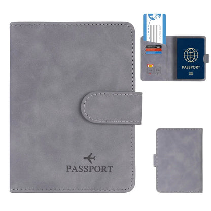 Men Women Travel Passport Holder Cover Case with Hasp RFID Anti Blocking Business Wallet PU Leather Card Case Travel Accessories Blue Wolf Store Grey 