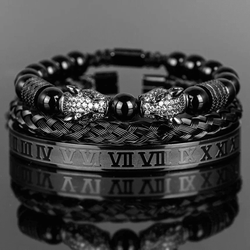 Men's Agate Stone Bracelets in 3-Piece Sets Blue Wolf Store 