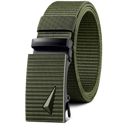 Men's Belt Automatic Metal Buckle Imitation Nylon Webbing Outdoor Work Belt Toothless Automatic Buckle Casual Sports Canvas Belt Blue Wolf Store Green 120cm 