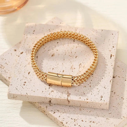 Mens Fashion Hip-hop Double-layer Braided Keel Stainless Steel Bracelet Men Personalized Party Chain Metal Bracelet Jewelry Gift Blue Wolf Store 