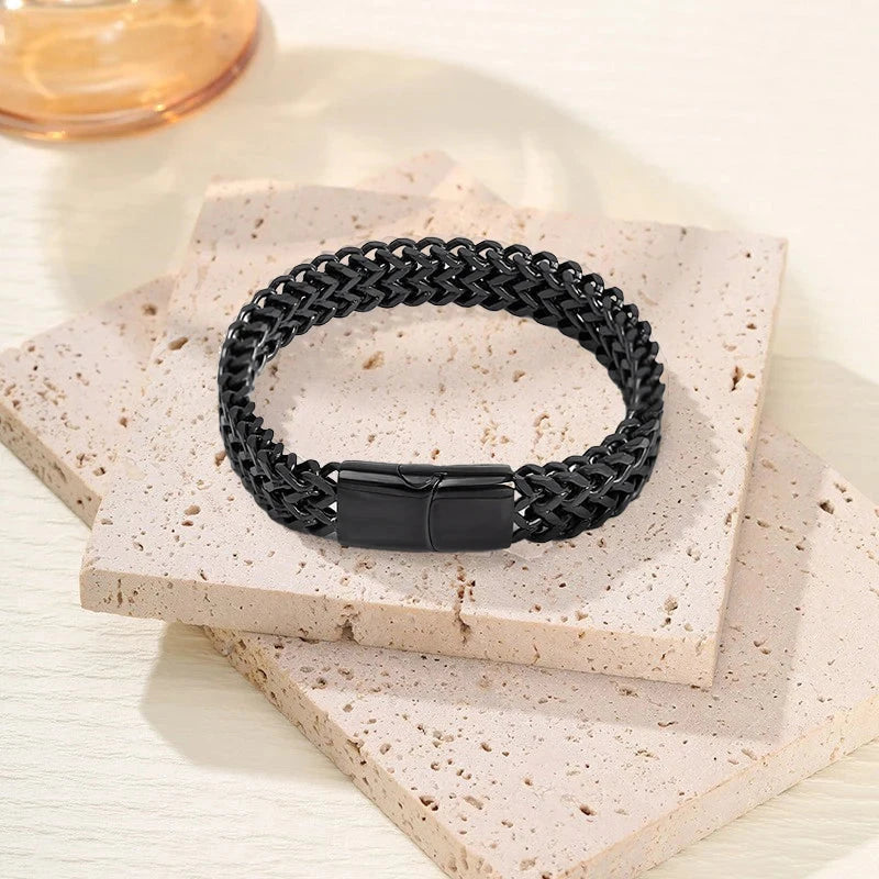 Mens Fashion Hip-hop Double-layer Braided Keel Stainless Steel Bracelet Men Personalized Party Chain Metal Bracelet Jewelry Gift Blue Wolf Store 