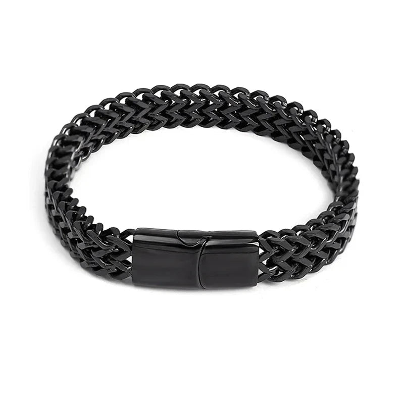 Mens Fashion Hip-hop Double-layer Braided Keel Stainless Steel Bracelet Men Personalized Party Chain Metal Bracelet Jewelry Gift Blue Wolf Store Black 23cm Silver
