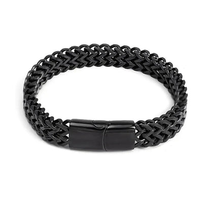 Mens Fashion Hip-hop Double-layer Braided Keel Stainless Steel Bracelet Men Personalized Party Chain Metal Bracelet Jewelry Gift Blue Wolf Store Black 23cm Silver