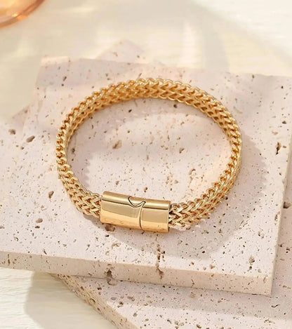 Mens Fashion Hip-hop Double-layer Braided Keel Stainless Steel Bracelet Men Personalized Party Chain Metal Bracelet Jewelry Gift Blue Wolf Store Golde 19cm Silver