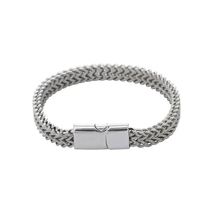 Mens Fashion Hip-hop Double-layer Braided Keel Stainless Steel Bracelet Men Personalized Party Chain Metal Bracelet Jewelry Gift Blue Wolf Store Silver 21cm Silver