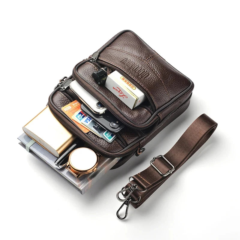 Men's Genuine Leather Crossbody Bag High Quality Zipper Pocket Retro Business Messenger Bag for Men Blue Wolf Store 