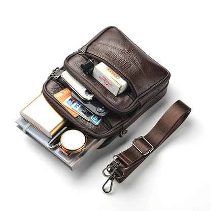 Men's Genuine Leather Crossbody Bag High Quality Zipper Pocket Retro Business Messenger Bag for Men Blue Wolf Store 
