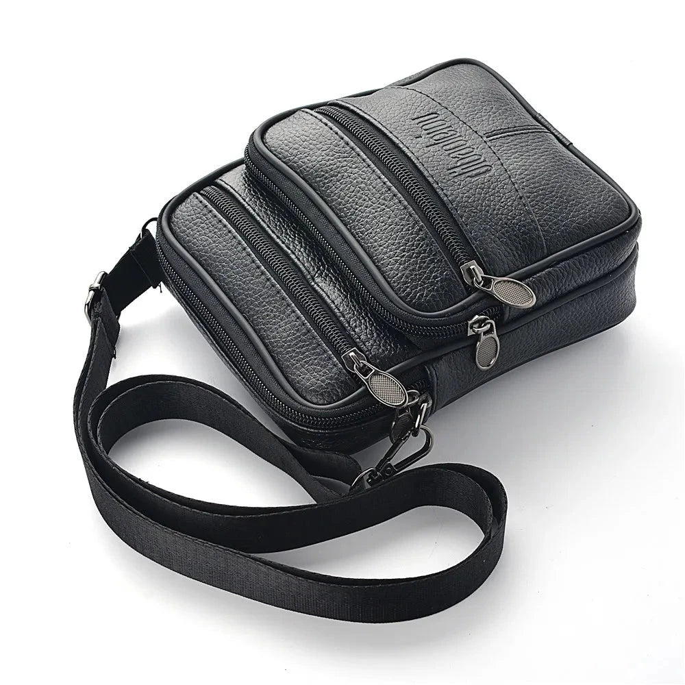 Men's Genuine Leather Crossbody Bag High Quality Zipper Pocket Retro Business Messenger Bag for Men Blue Wolf Store 