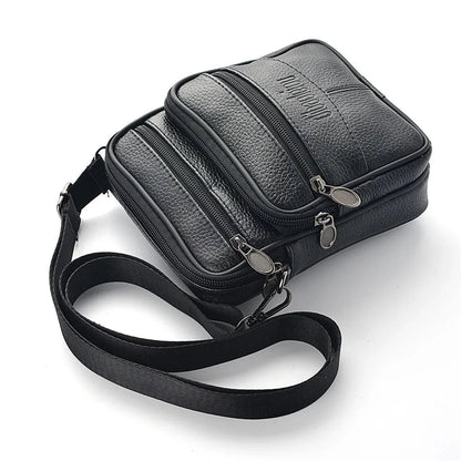 Men's Genuine Leather Crossbody Bag High Quality Zipper Pocket Retro Business Messenger Bag for Men Blue Wolf Store 