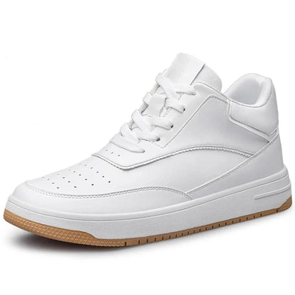 Men's Invisible Height Increasing Elevator Shoes 6cm 8cm 10cm Pure White Light-Weight Lace-up Leather Sporty Sneakers Blue Wolf Store White 10CM 44 