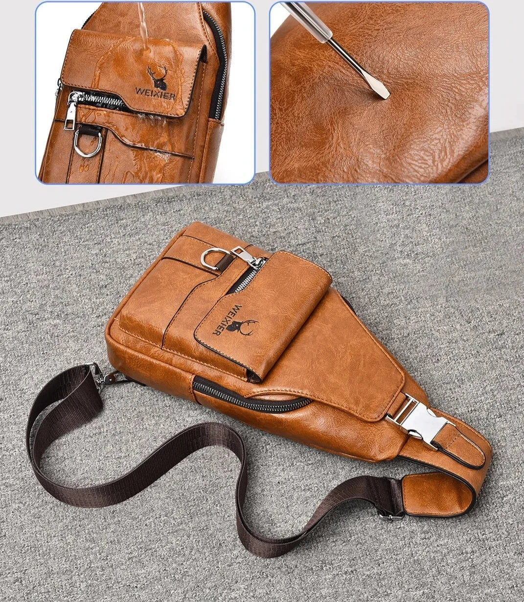 Men's Phoenix Leather Crossbody Bag Blue Wolf Store 