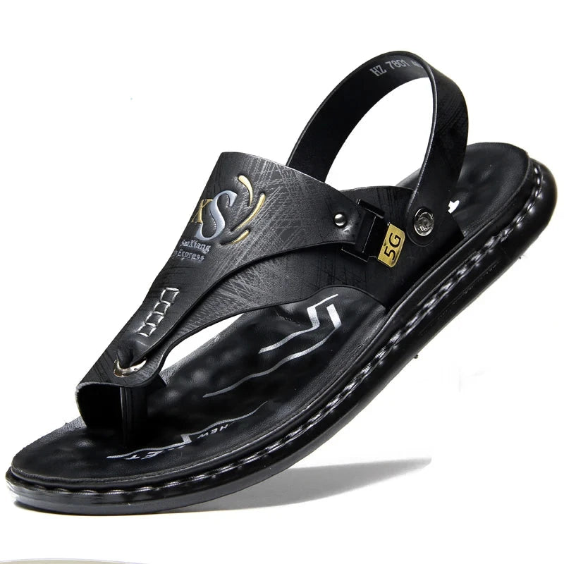 Men's Sandals Wholesale Summer Soft soled Anti slip Beach Shoes Men's Large New flip-flops Casual Outwear Sandals Blue Wolf Store black 39 