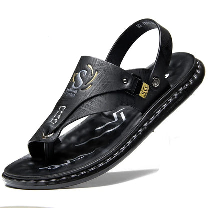 Men's Sandals Wholesale Summer Soft soled Anti slip Beach Shoes Men's Large New flip-flops Casual Outwear Sandals Blue Wolf Store black 39 