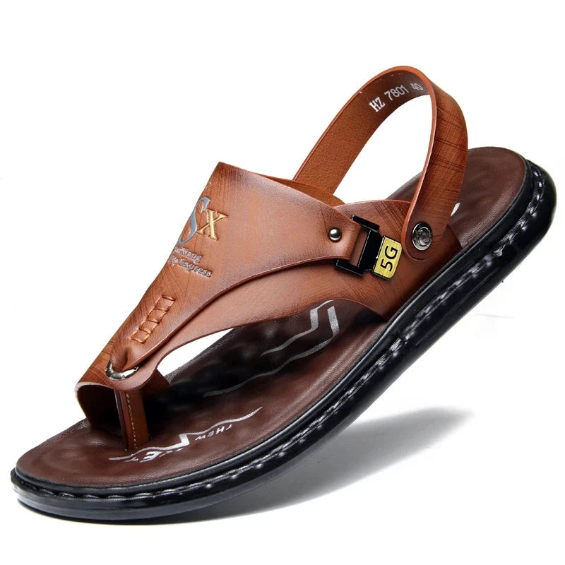 Men's Sandals Wholesale Summer Soft soled Anti slip Beach Shoes Men's Large New flip-flops Casual Outwear Sandals Blue Wolf Store Brown 38 