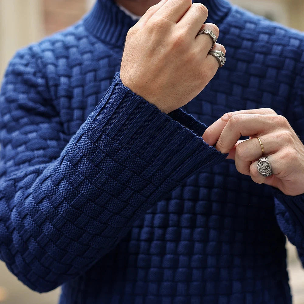 Men’s Sweater Winter Knitted Crew Neck Warm Soft Long Sleeve Pullover Textured Ribbed Edge Comfortable High Quality Top US Size Blue Wolf Store 
