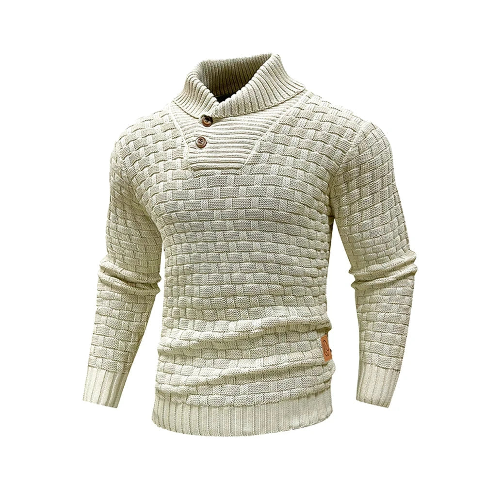 Men’s Sweater Winter Knitted Crew Neck Warm Soft Long Sleeve Pullover Textured Ribbed Edge Comfortable High Quality Top US Size Blue Wolf Store SWT076-KHA M 
