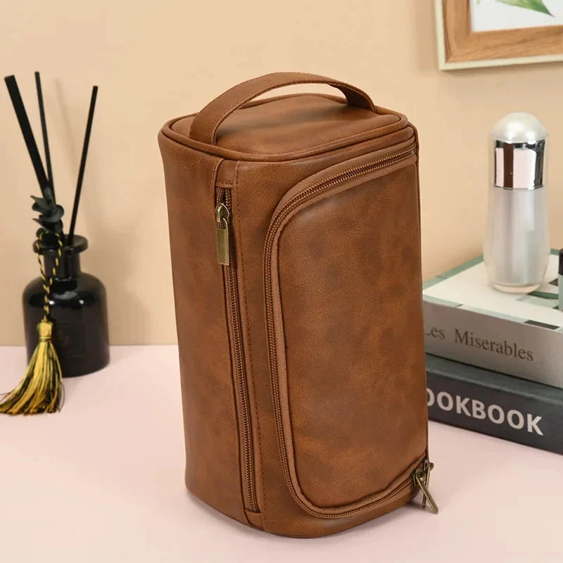 Men's Vintage Toiletry Bag - Luxury Travel Cosmetic Case Hanging Wash Bag for Business Trips Male Makeup Organizer Storage Pouch Blue Wolf Store 