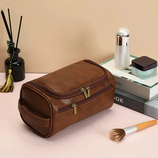 Men's Vintage Toiletry Bag - Luxury Travel Cosmetic Case Hanging Wash Bag for Business Trips Male Makeup Organizer Storage Pouch Blue Wolf Store 