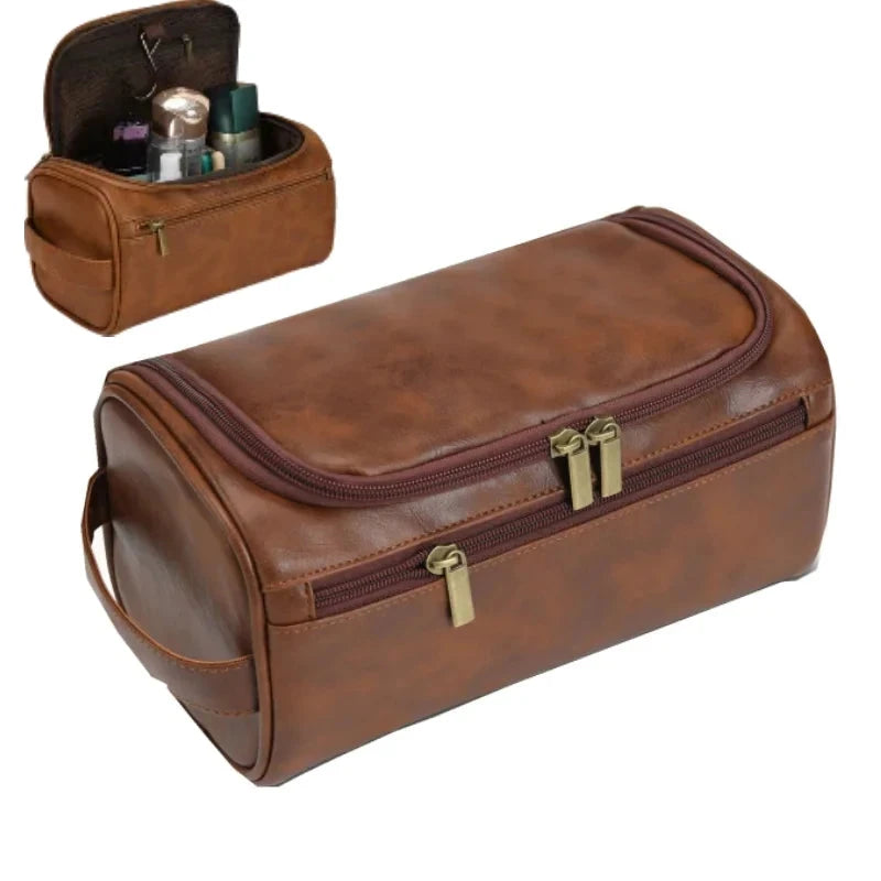 Men's Vintage Toiletry Bag - Luxury Travel Cosmetic Case Hanging Wash Bag for Business Trips Male Makeup Organizer Storage Pouch Blue Wolf Store 