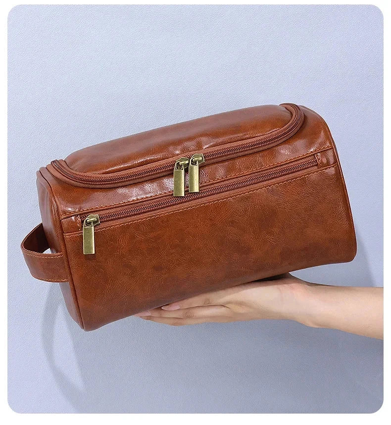 Men's Vintage Toiletry Bag - Luxury Travel Cosmetic Case Hanging Wash Bag for Business Trips Male Makeup Organizer Storage Pouch Blue Wolf Store 