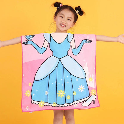 New Childrens Bath Towel Cartoon Print Cape Hooded Beach Bathrobe Soft Breathable Absorbent Quickdrying Bath Towel Robe Blue Wolf Store Princess Dress 60X120CM 