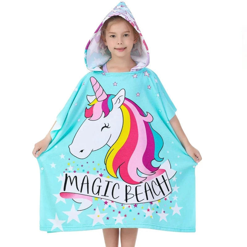 New Childrens Bath Towel Cartoon Print Cape Hooded Beach Bathrobe Soft Breathable Absorbent Quickdrying Bath Towel Robe Blue Wolf Store Wucaima 60X120CM 