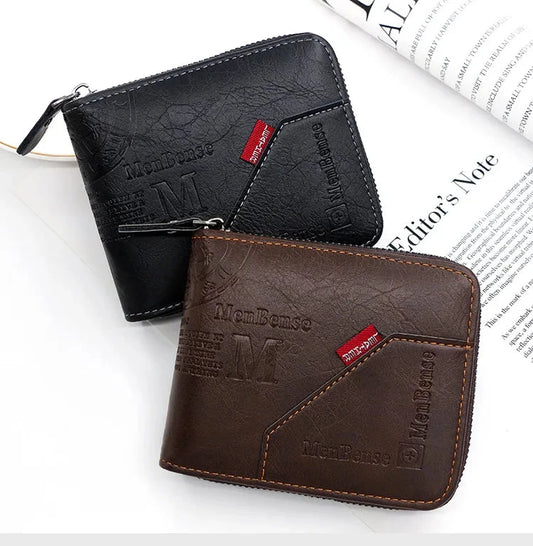 New Men Zipper Wallets Short Card Holder Vintage Male Wallet High Quality PU Leather Classic Coin Pocket Wallet For Boys Blue Wolf Store 