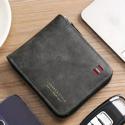 New Short Men Wallets Slim Classic Coin Pocket Photo Holder Small Male Wallet Quality Card Holder Frosted Leather Men Purses Blue Wolf Store Black