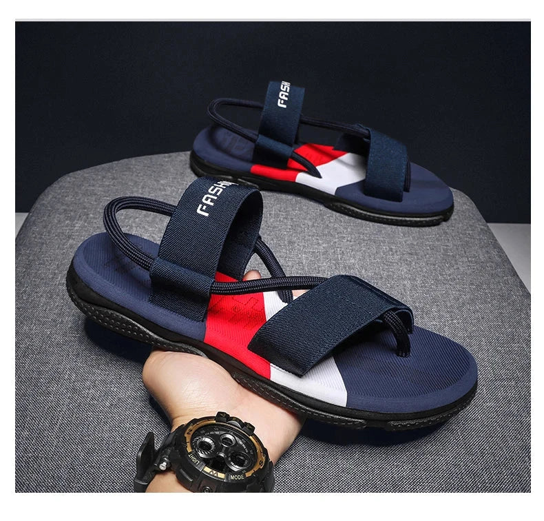 New Style Sandals For Men Men's Casual Slipper Beach Slip-on Wear-resistant Outdoor Sole Shoes Trendy All-match Male Footwear Blue Wolf Store 
